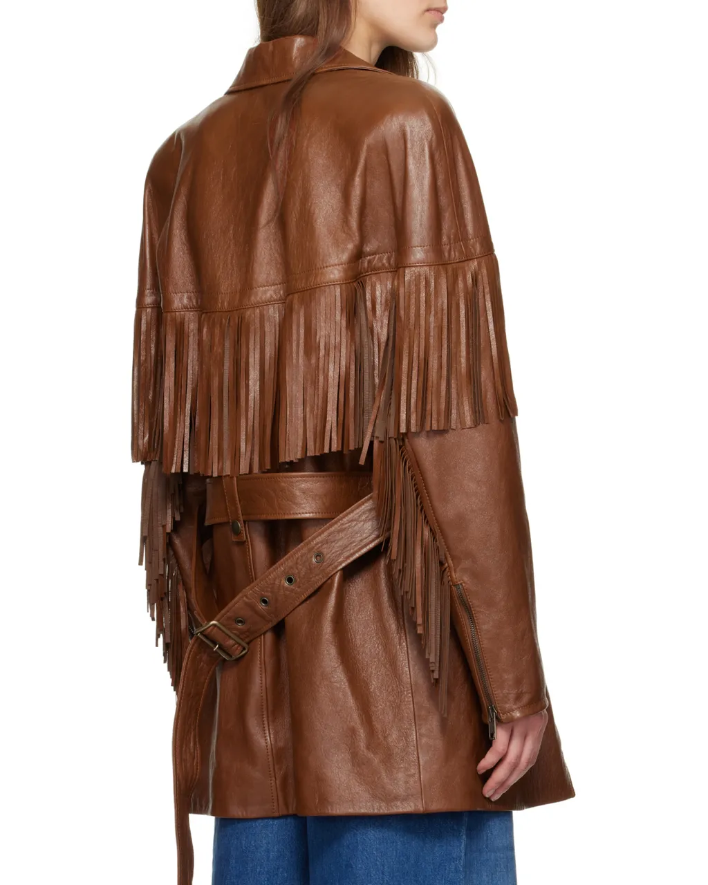 Belted Fringed Leather Jacket