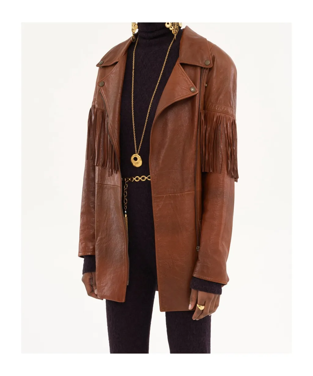 Belted Fringed Leather Jacket