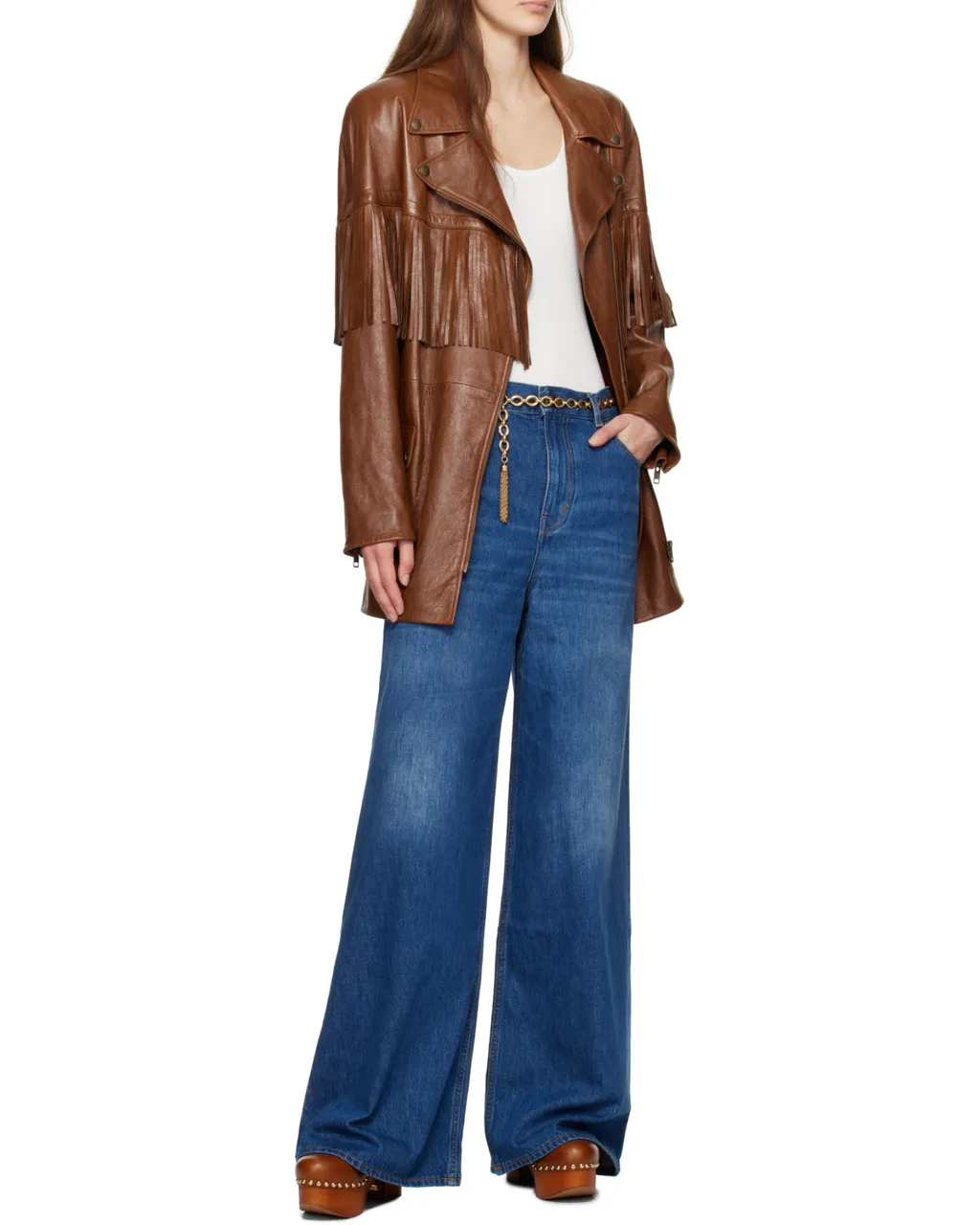 Belted Fringed Leather Jacket
