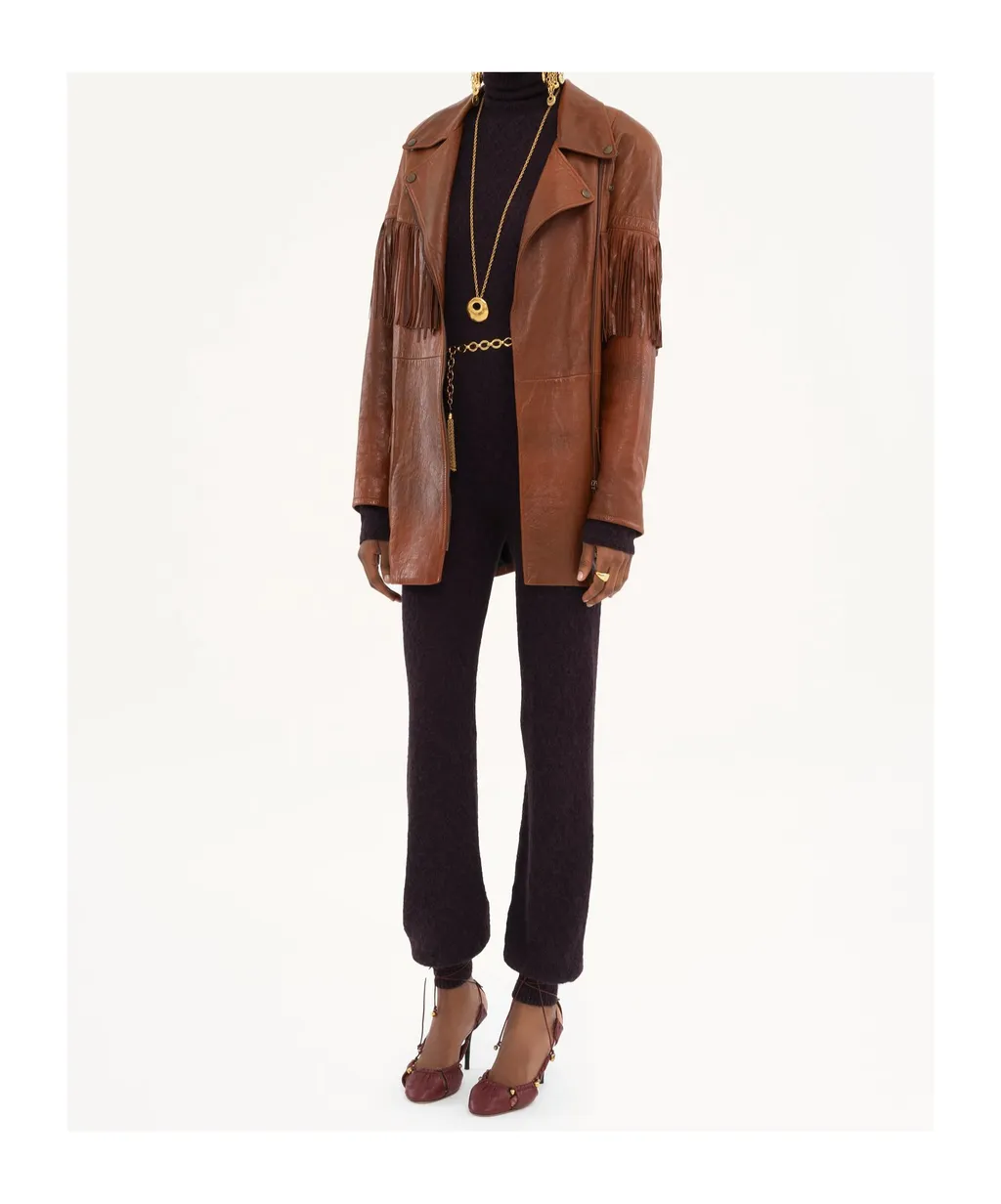 Belted Fringed Leather Jacket