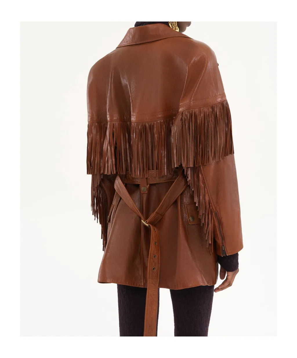 Belted Fringed Leather Jacket