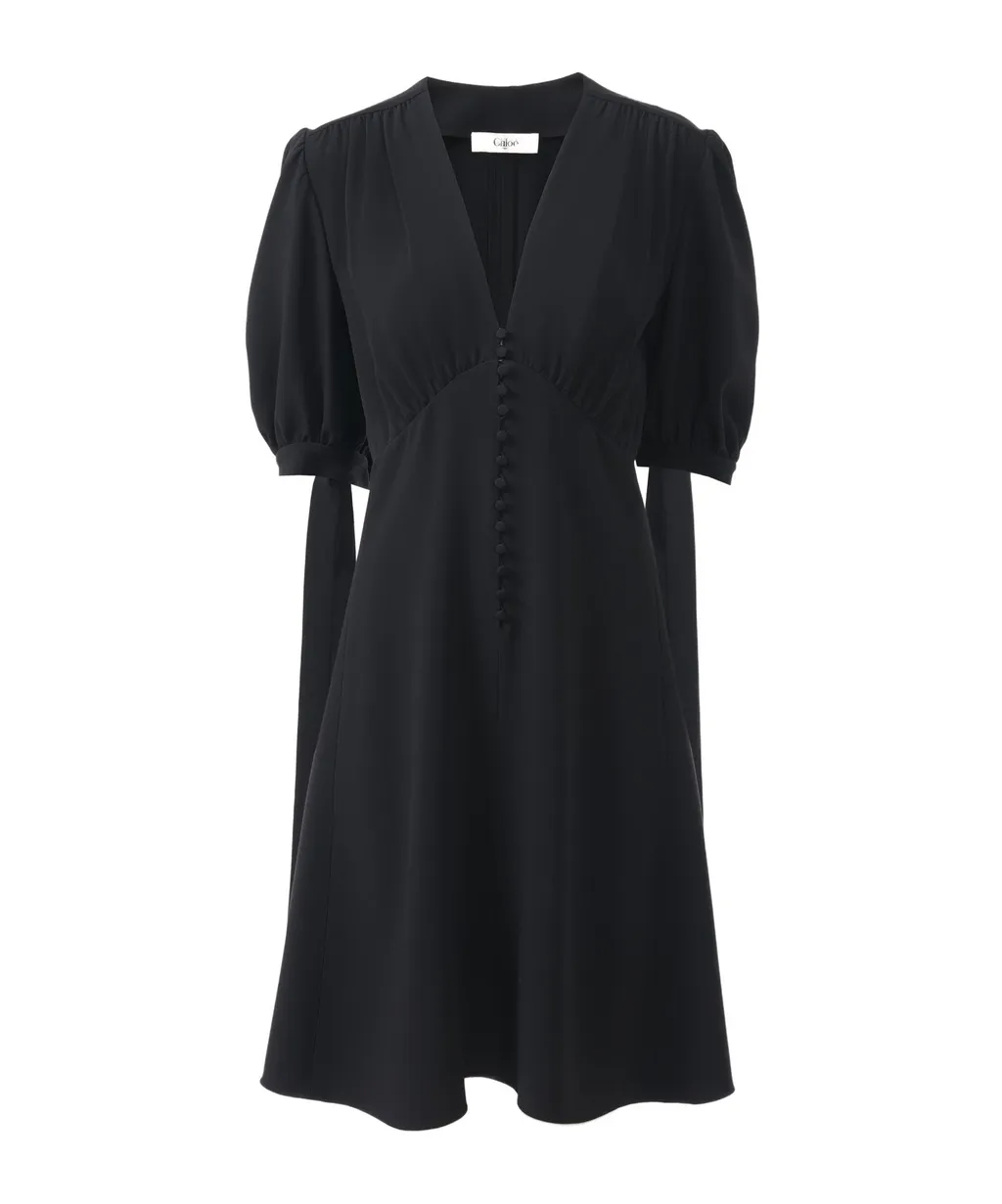 V-Neck Puff Sleeved Mini Dress