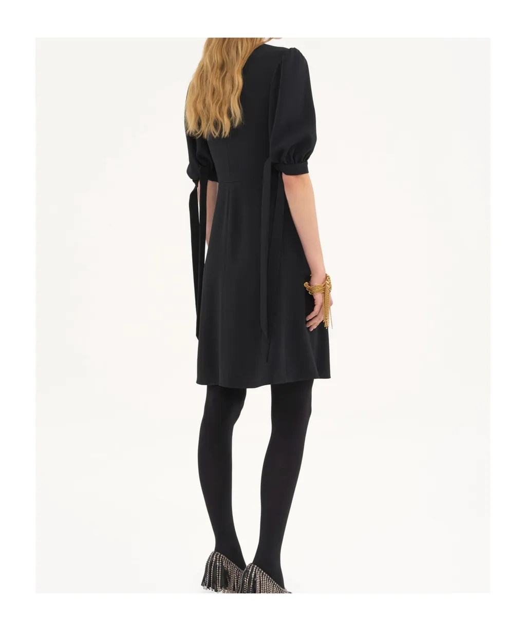 V-Neck Puff Sleeved Mini Dress