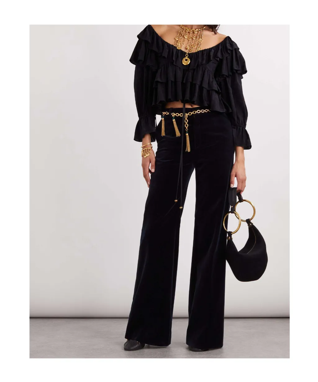 Flared Velvet Tailored Pants