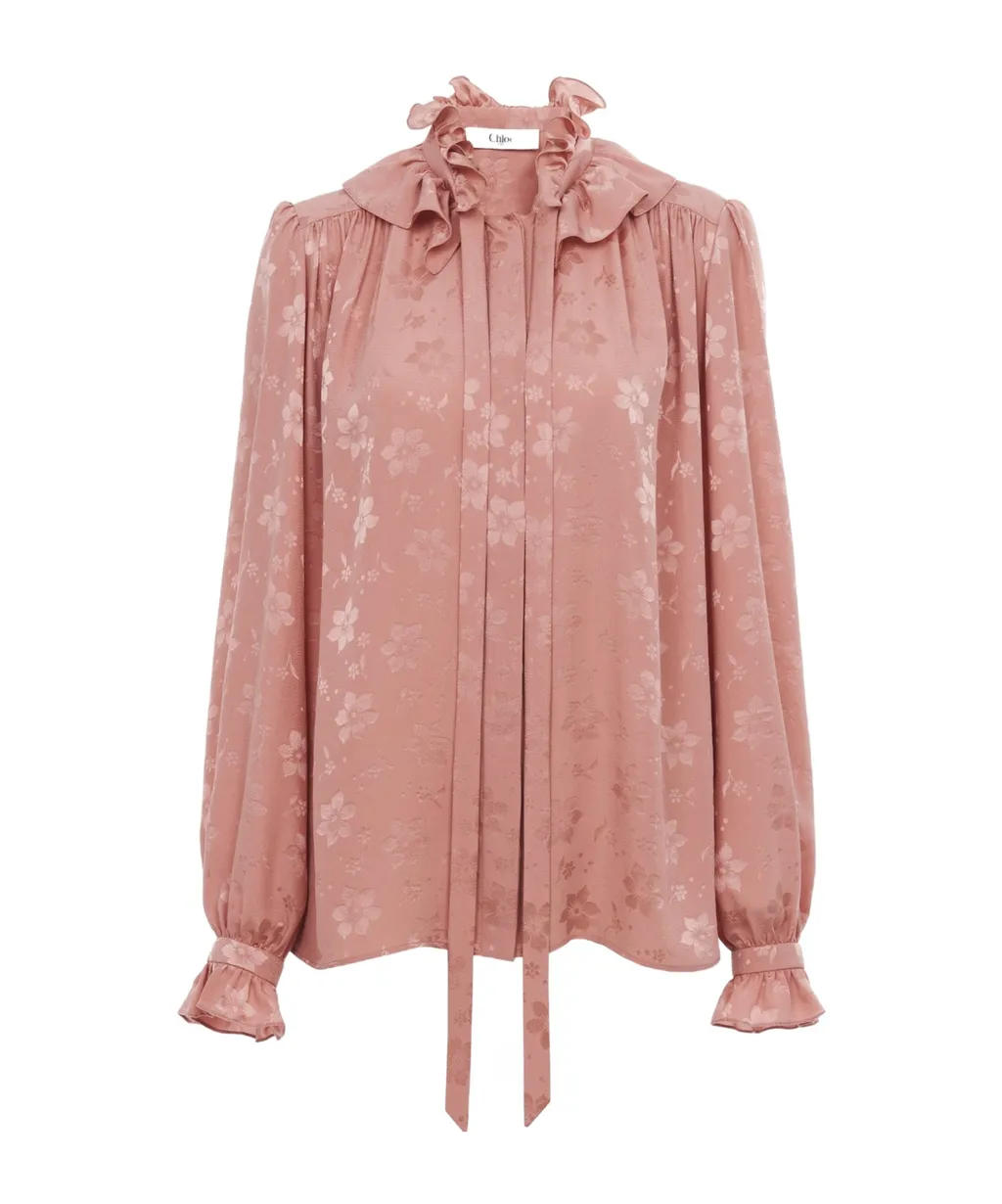 Floral Print Tie-Neck Blouse