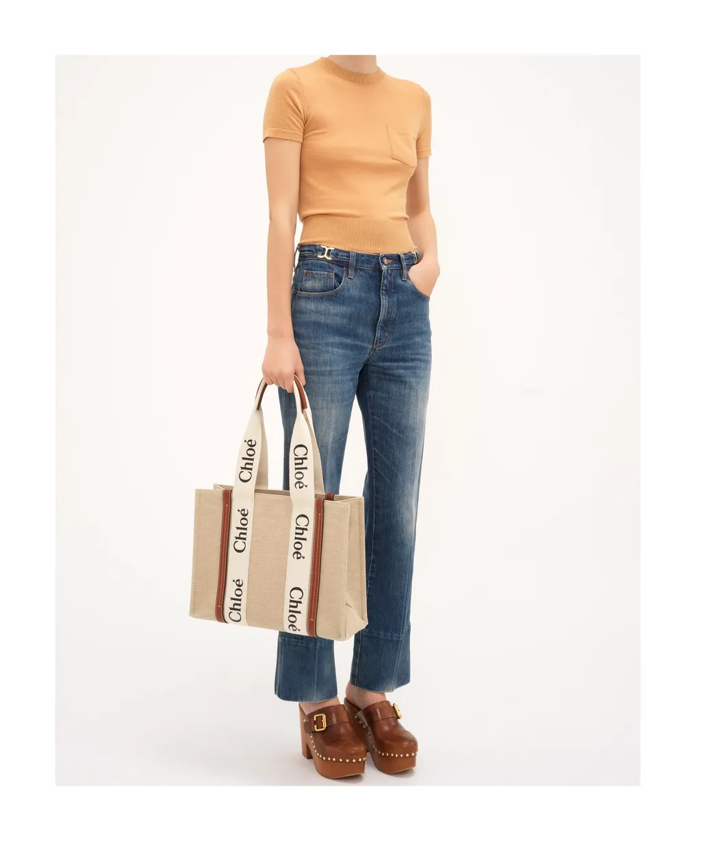 Woody Logo Printed Medium Tote Bag