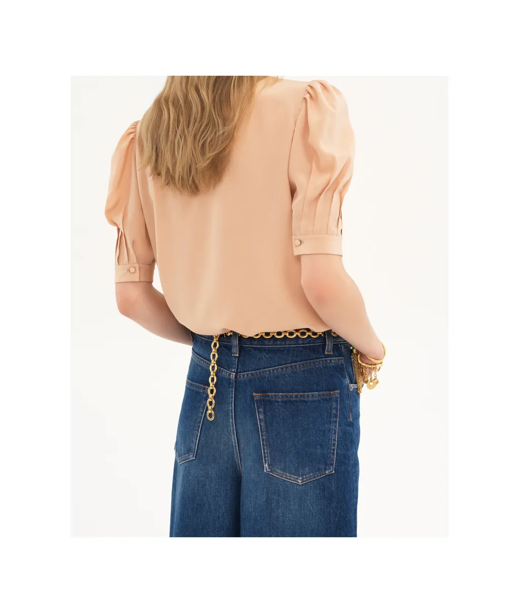 Tied-Neck Puff Sleeved Blouse