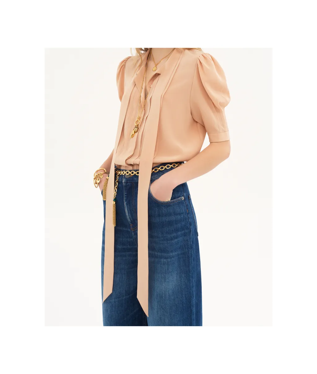 Tied-Neck Puff Sleeved Blouse