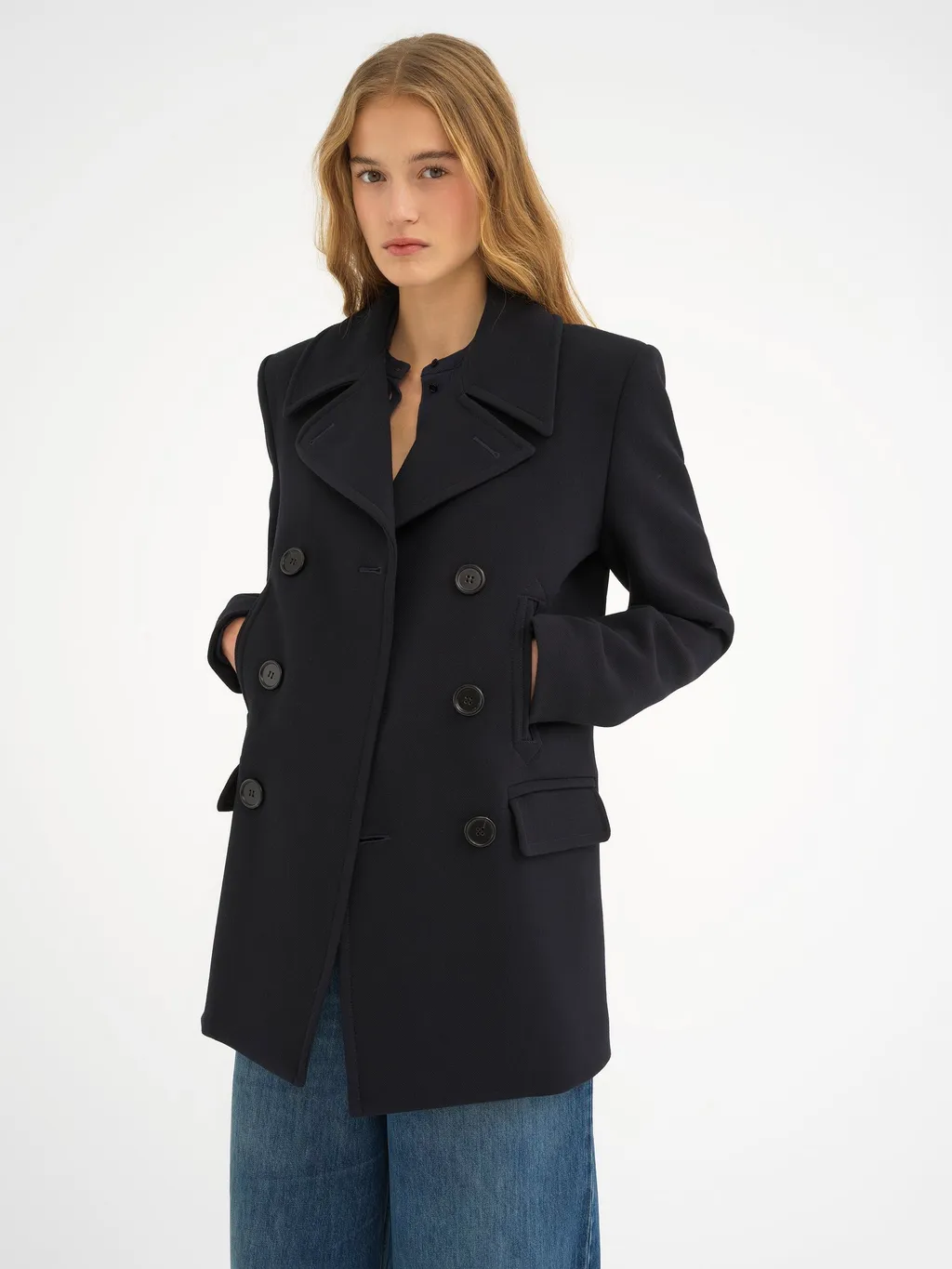 Double Breasted Creped Pea Coat