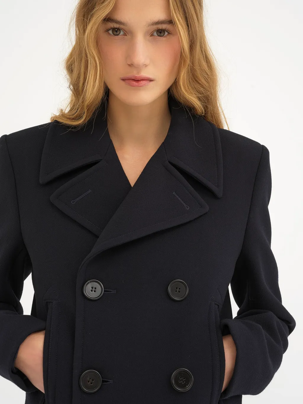 Double Breasted Creped Pea Coat