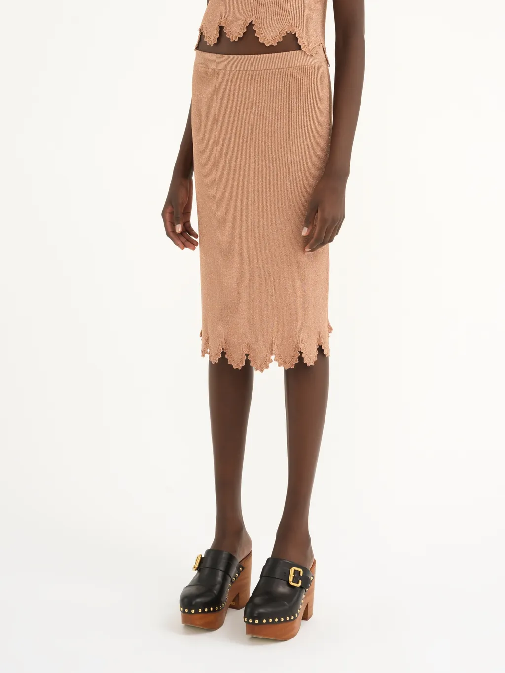 Fitted Scallop Midi Skirt