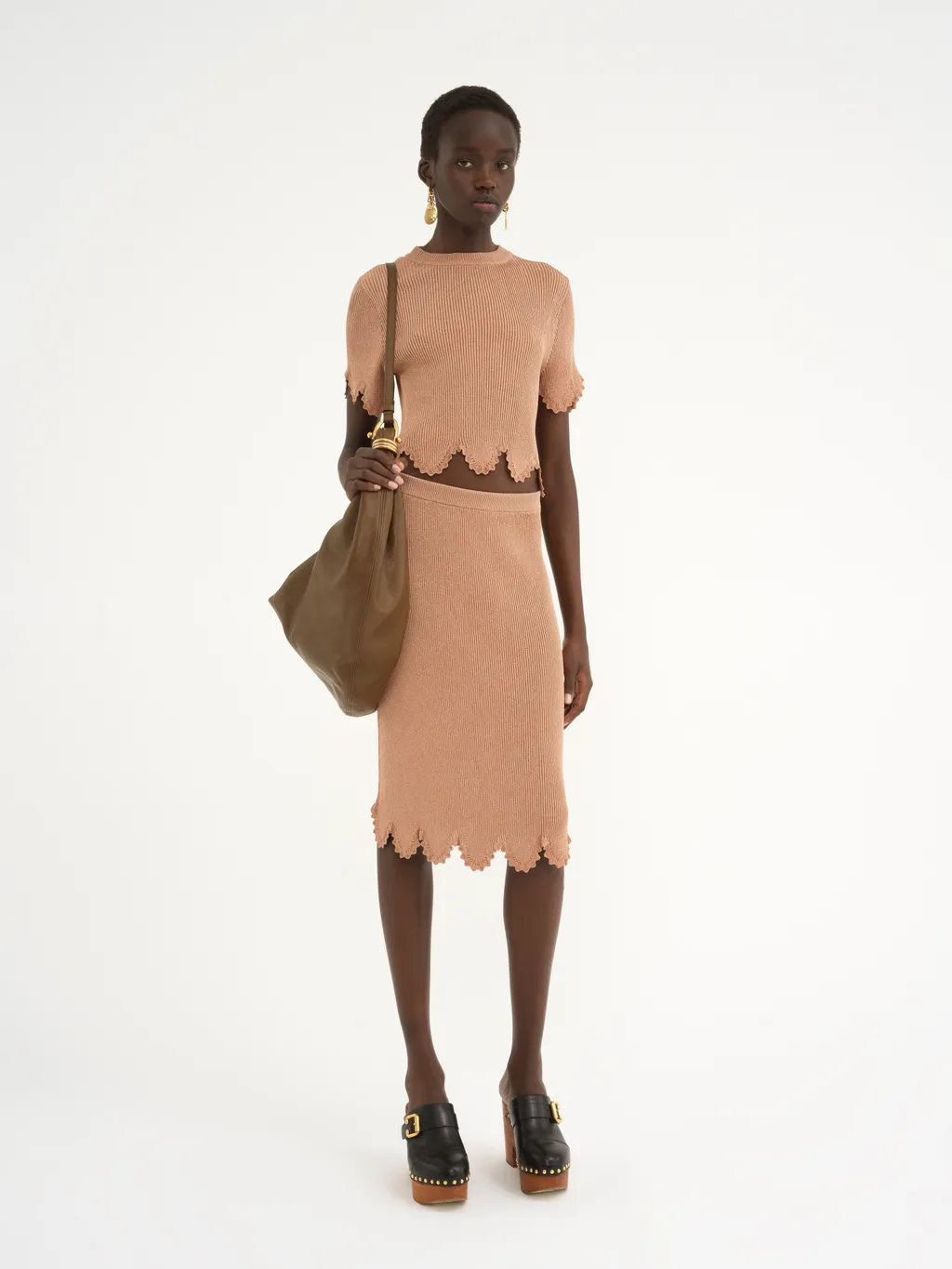 Fitted Scallop Midi Skirt