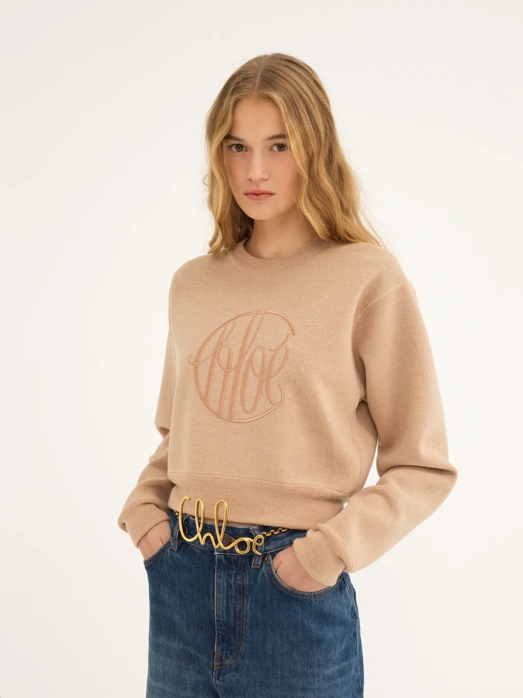 Logo Embroidered Knit Cropped Jumper