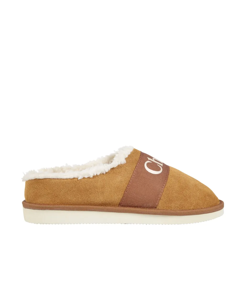 Logo Printed Strap Round Toe Slippers