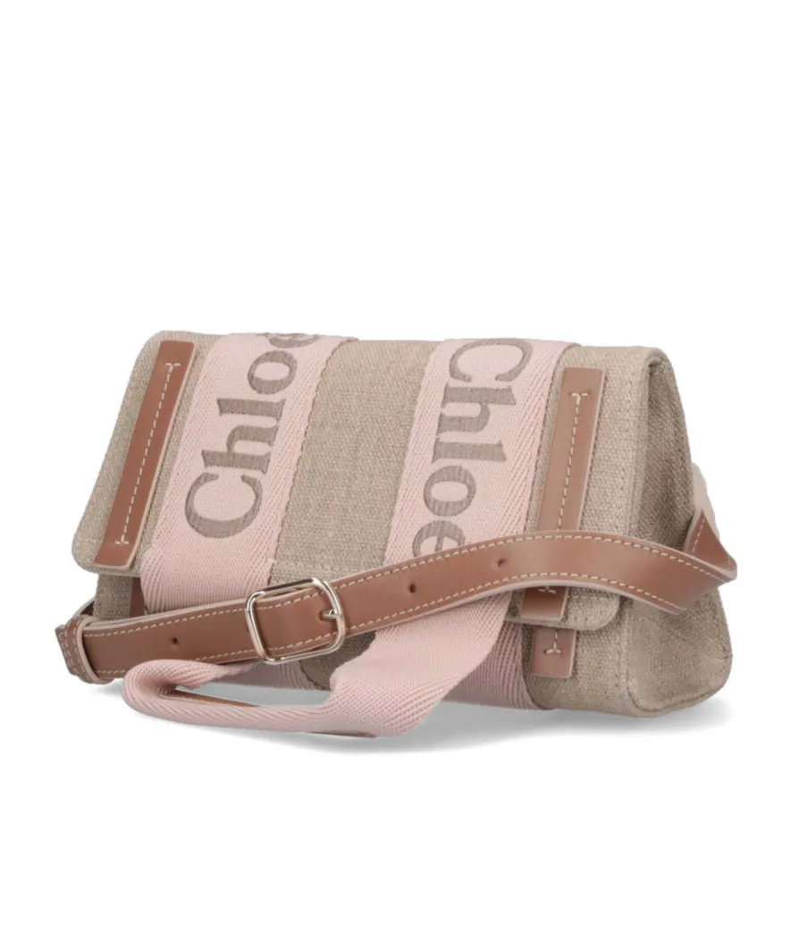 Logo Embroidered Flap Shoulder Bag