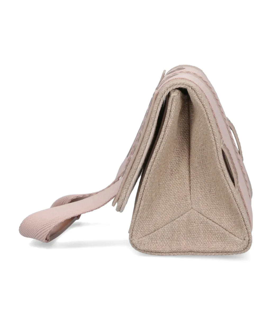 Logo Embroidered Flap Shoulder Bag