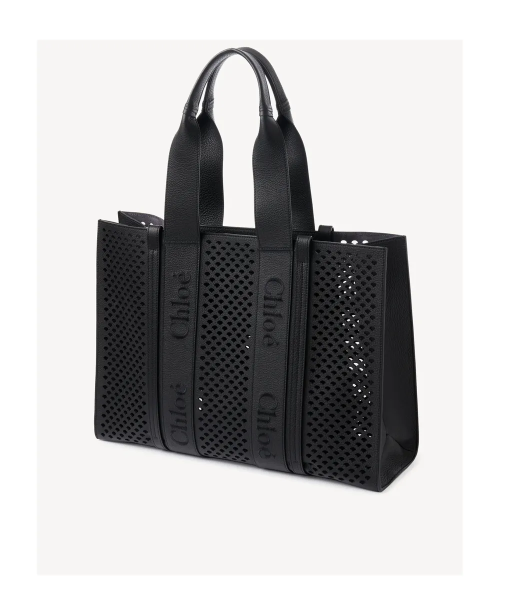Woody Cut-Out Detailing Leather Tote Bag