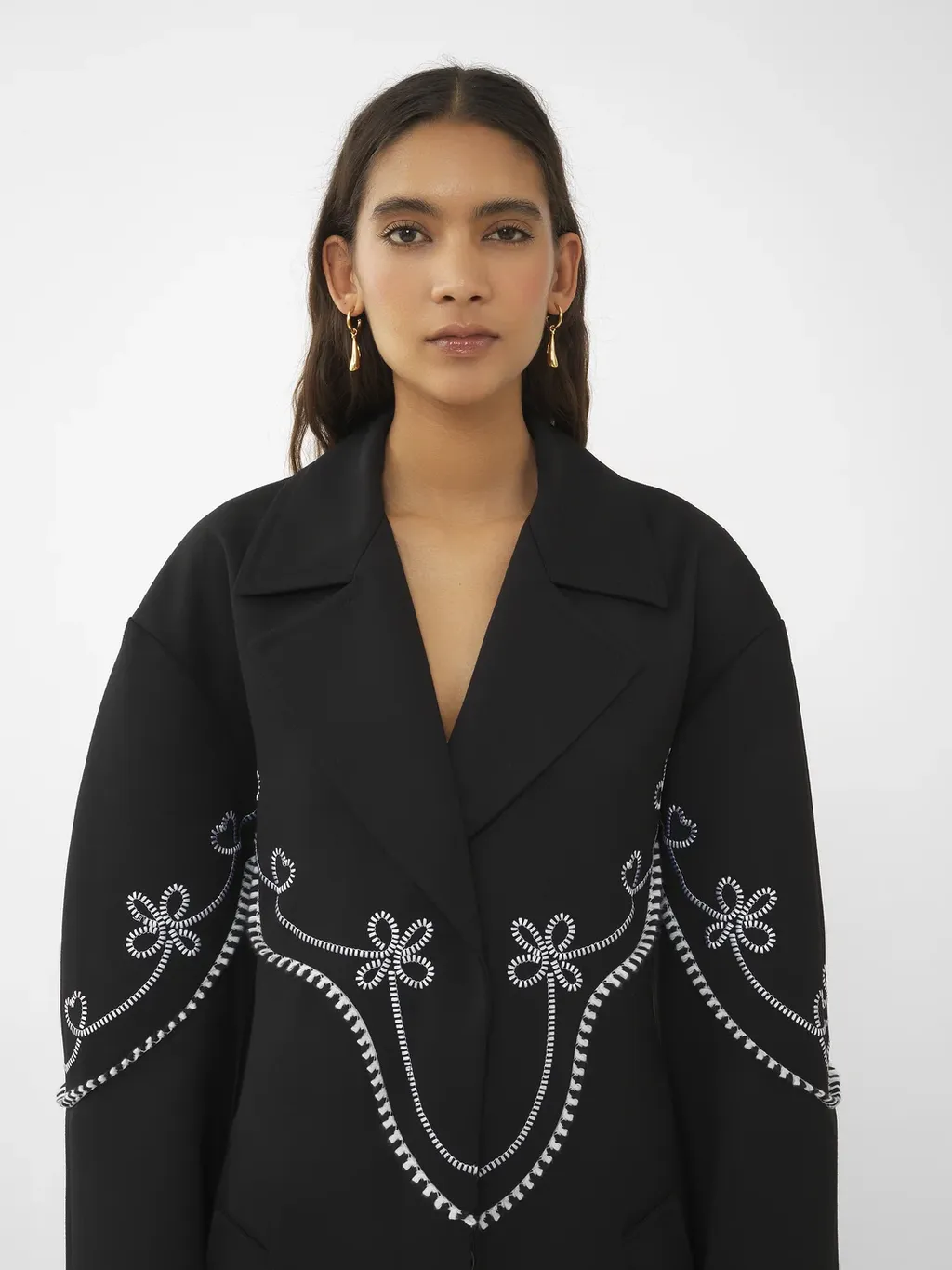 Motif-Embroidered Maxi Trench Coat