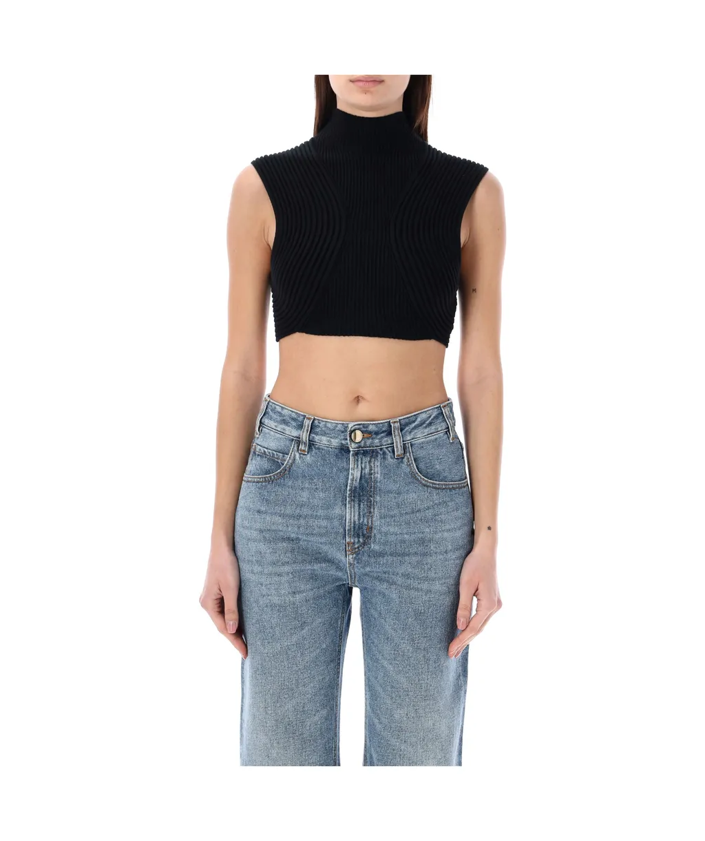 Ribbed-Knit Wool Crop Top