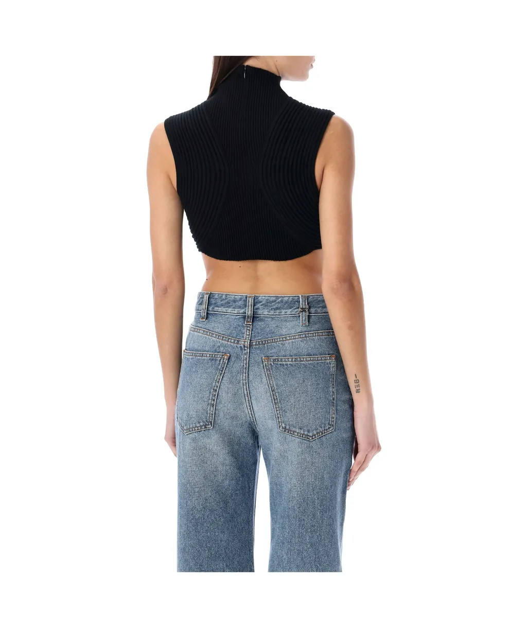 Ribbed-Knit Wool Crop Top