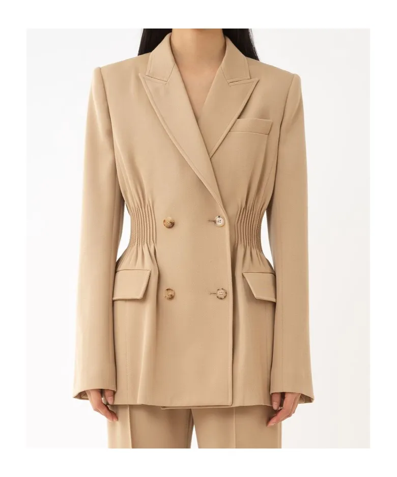 Flap-Pocketed Double-Breasted Blazer
