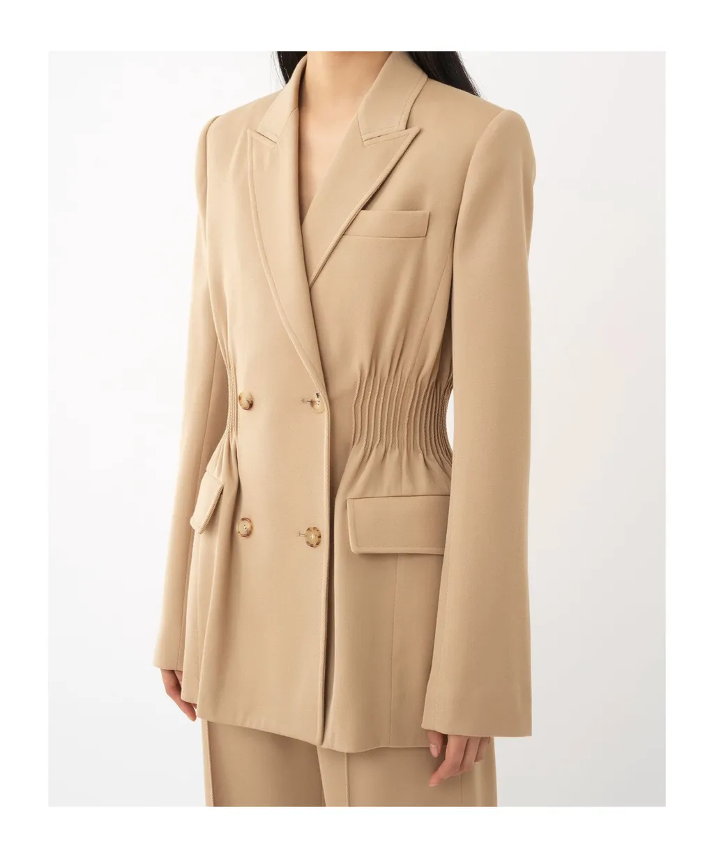Flap-Pocketed Double-Breasted Blazer