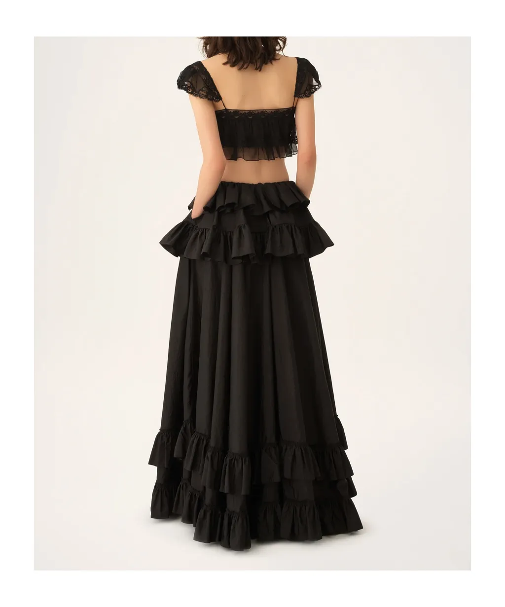 Ruffled Bralette In Silk Mousseline & Lace