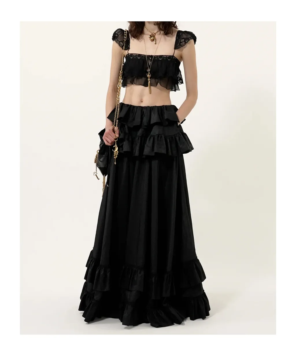 Ruffled Bralette In Silk Mousseline & Lace