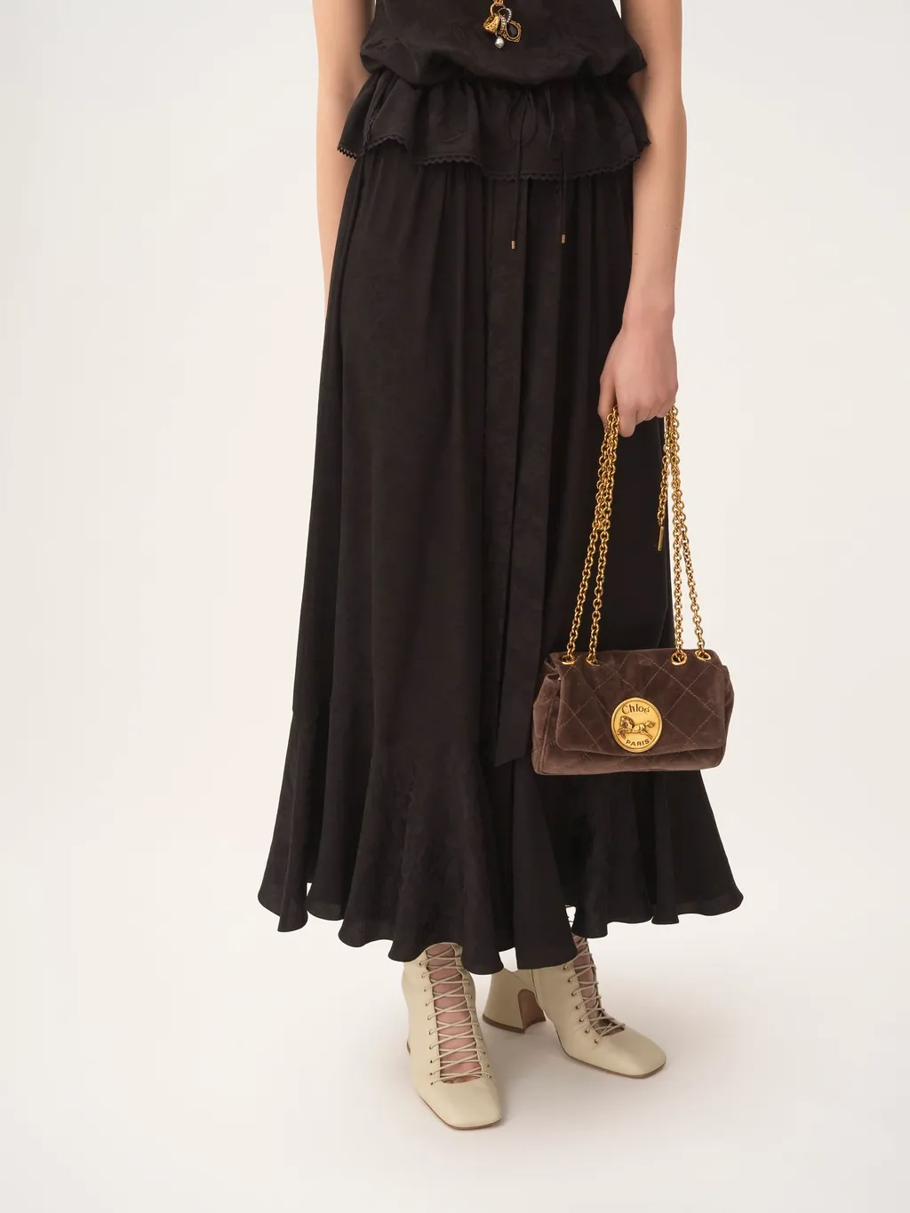 Rose Jacquard Gathered Midi Skirt