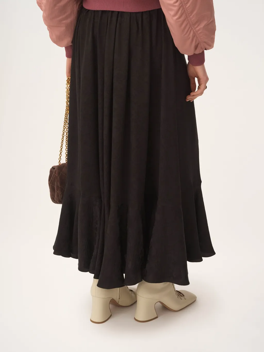 Rose Jacquard Gathered Midi Skirt