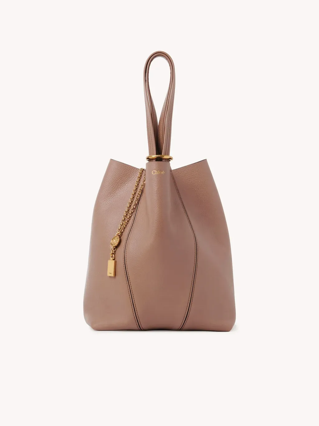 Medium Spin Leather Chain-Detail Tote Bag