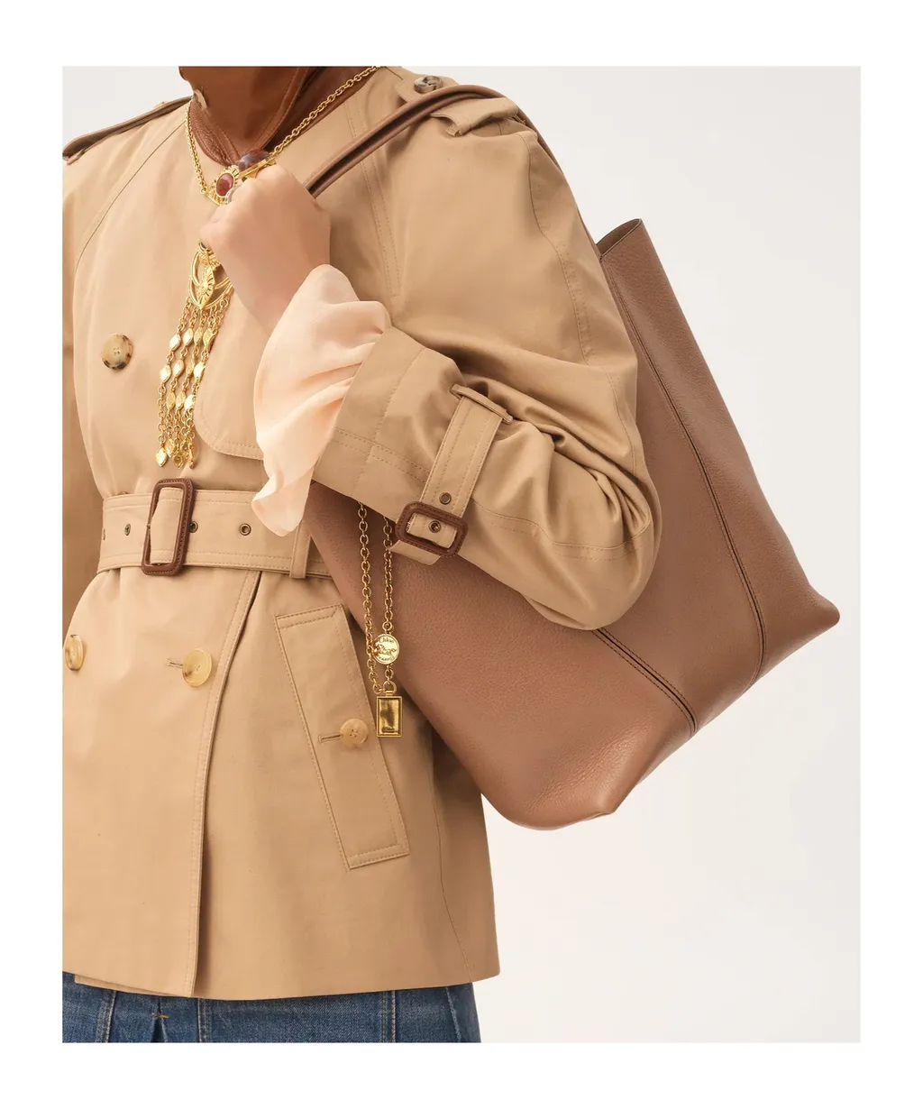 Medium Spin Leather Chain-Detail Tote Bag