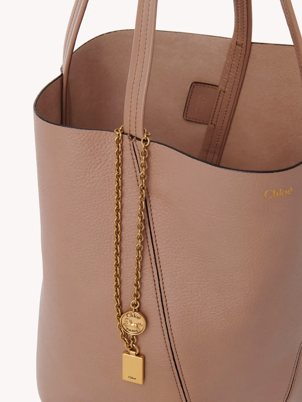 Medium Spin Leather Chain-Detail Tote Bag