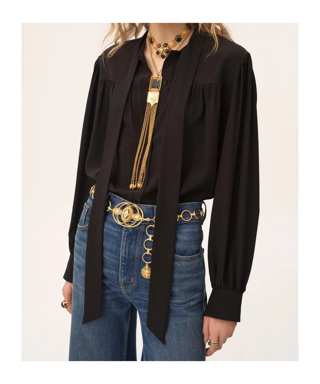 Pussy-Bow Collar Silk Top