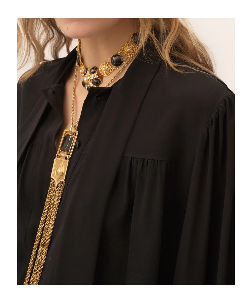 Pussy-Bow Collar Silk Top