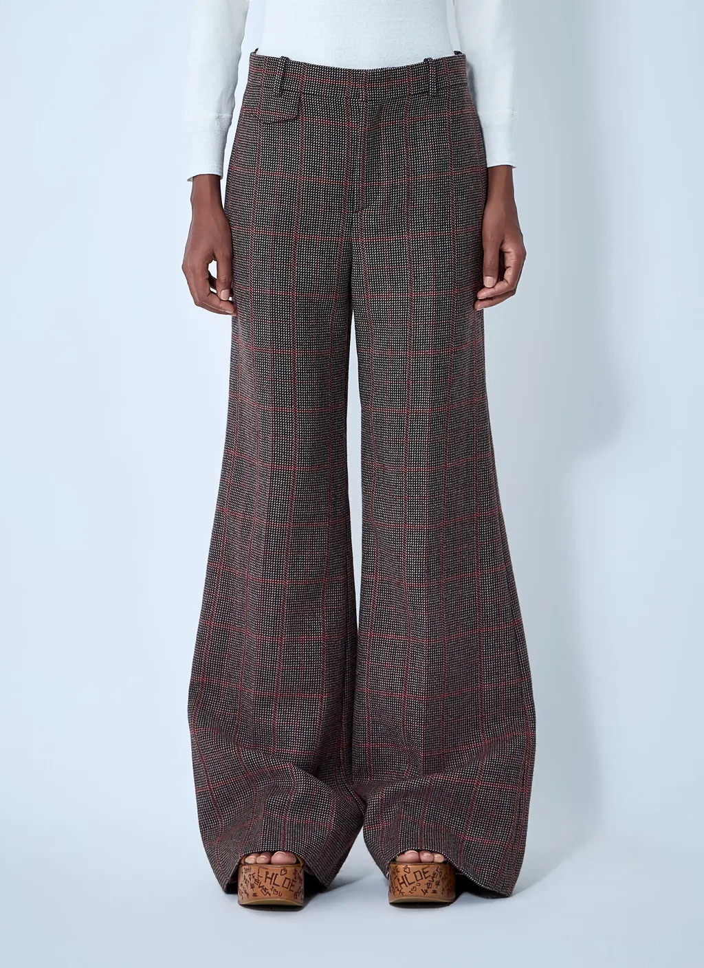 Checked High-Waisted Flared Pants