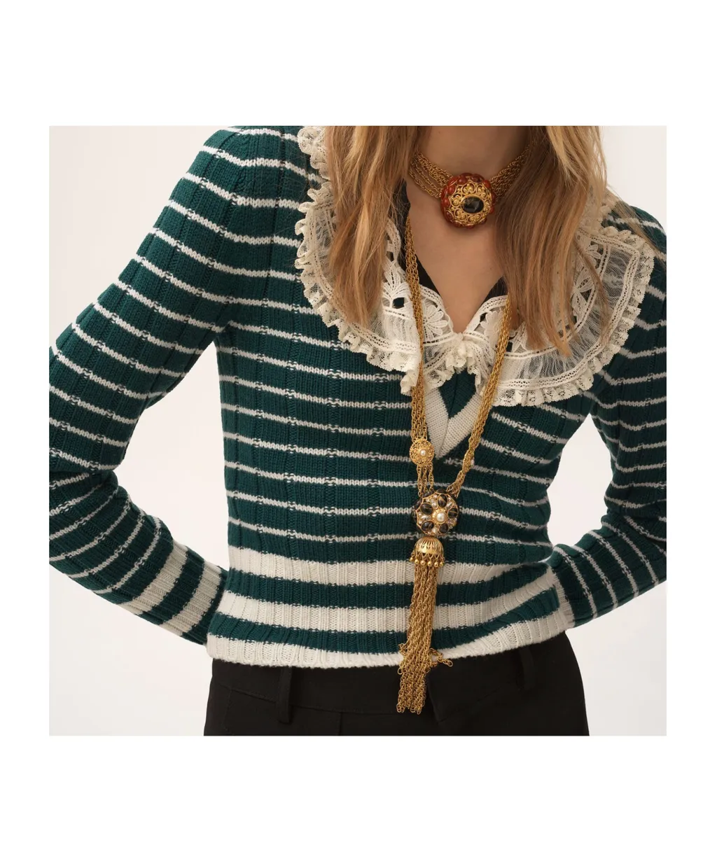 V-Neck Striped Knit Jumper