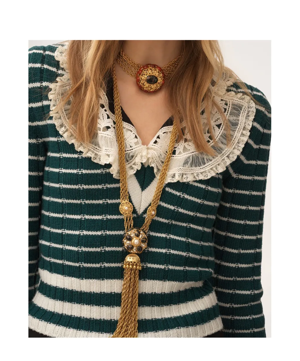 V-Neck Striped Knit Jumper