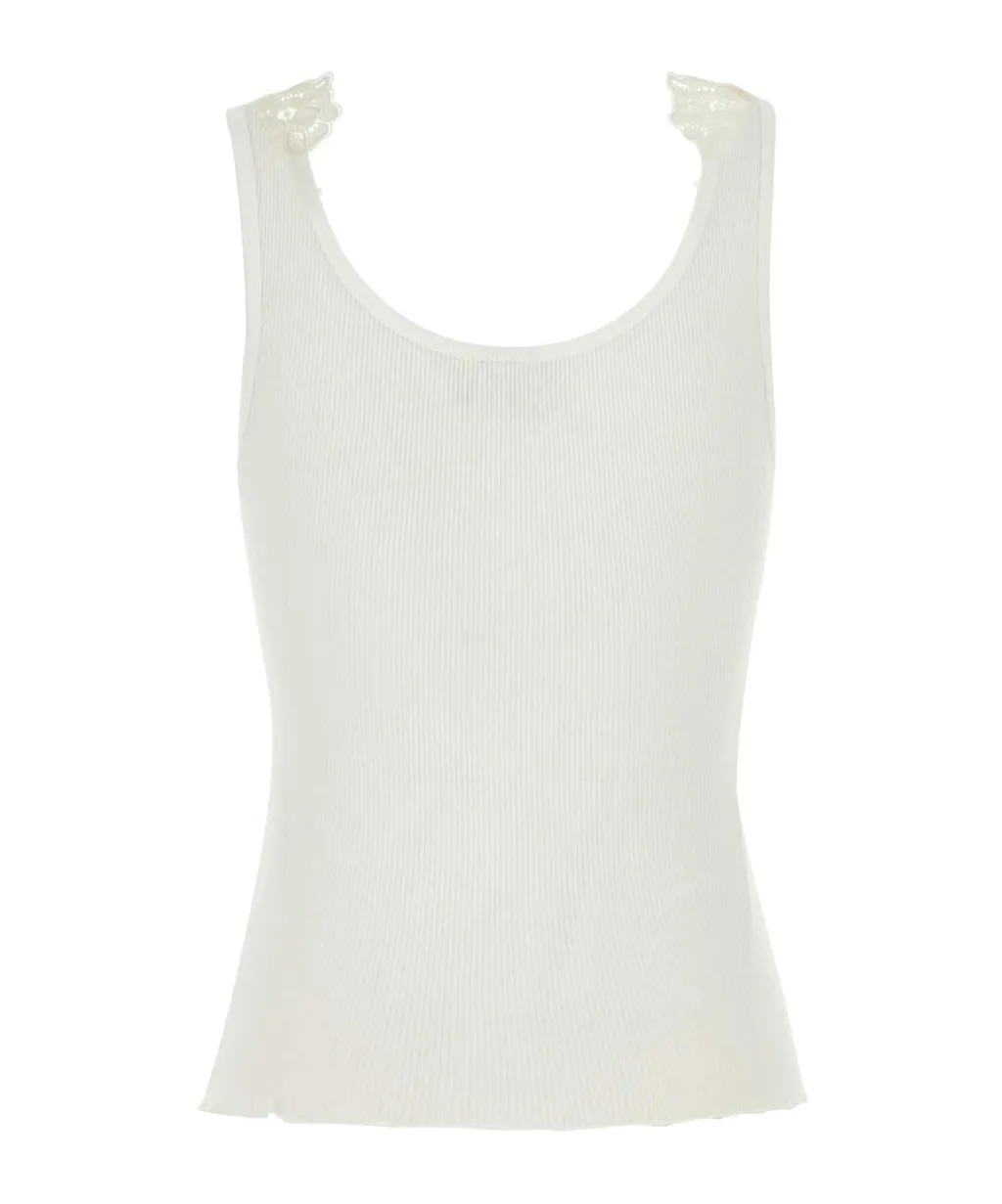 Lace-Collar Fitted Tank Top