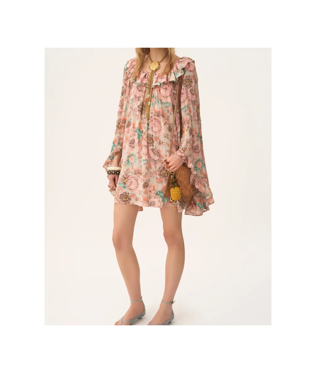 Square-Neck Ruffled Mini Dress