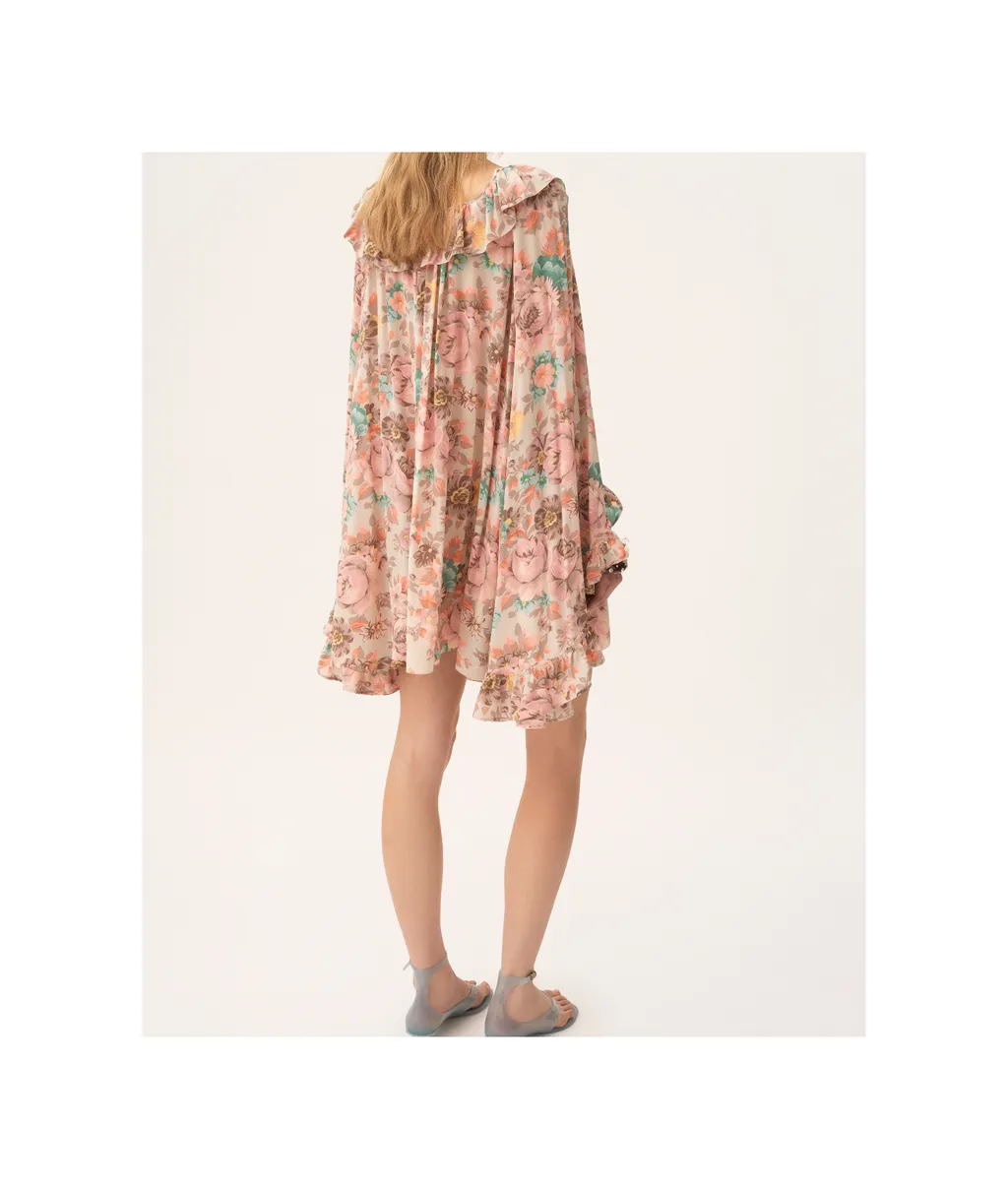 Square-Neck Ruffled Mini Dress