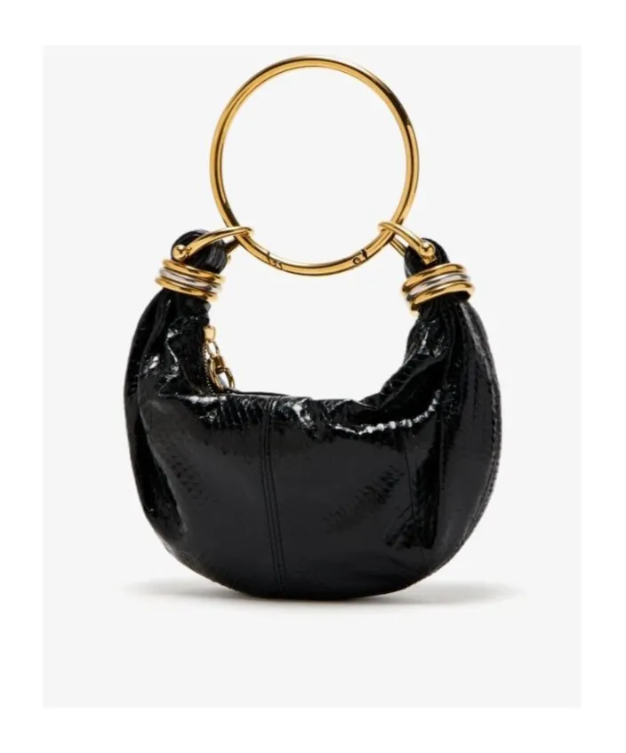 Ring-Top Puff-Faced Leather Shoulder Bag