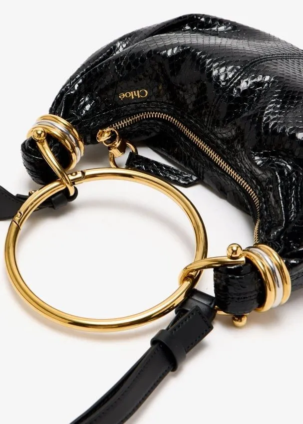 Ring-Top Puff-Faced Leather Shoulder Bag