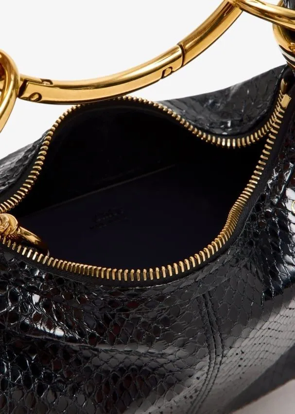 Ring-Top Puff-Faced Leather Shoulder Bag