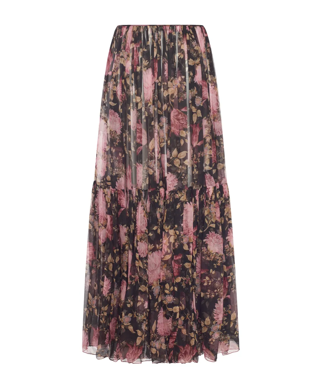 Allover Floral Printed Pleated Skirt