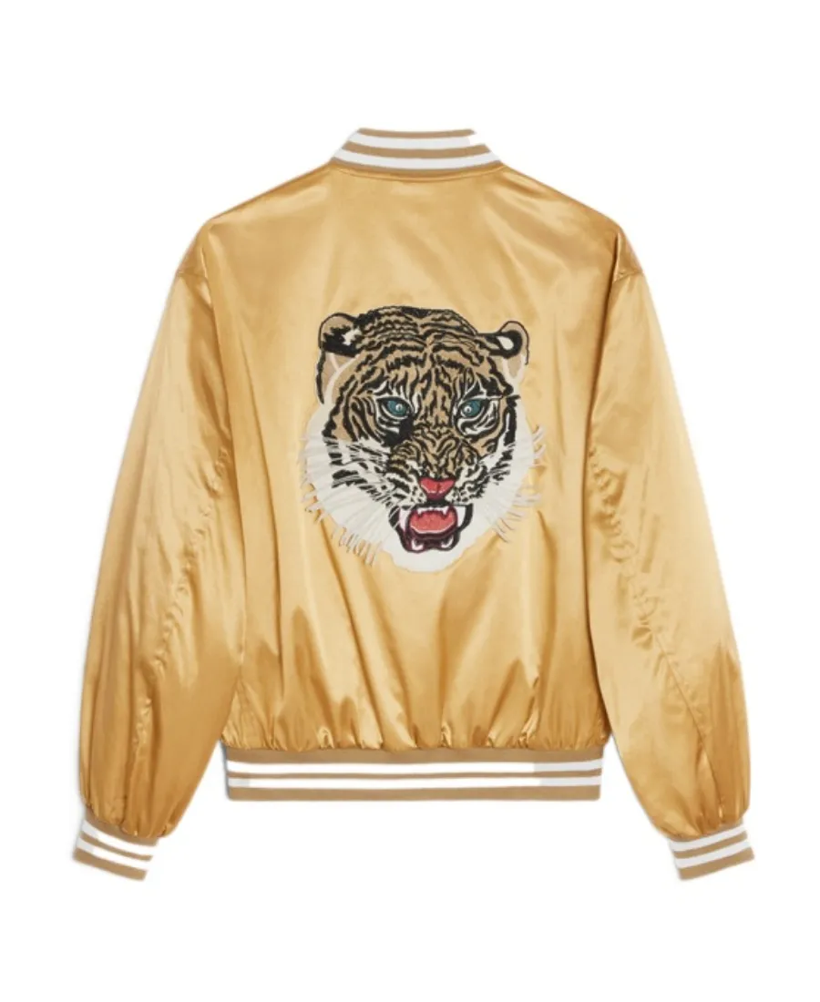 Embroidered Tiger Teddy Jacket In Satin-Finish Nylon