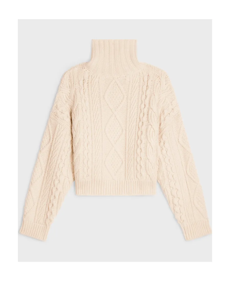 High Neck Sweater In Aran Cashmere Wool