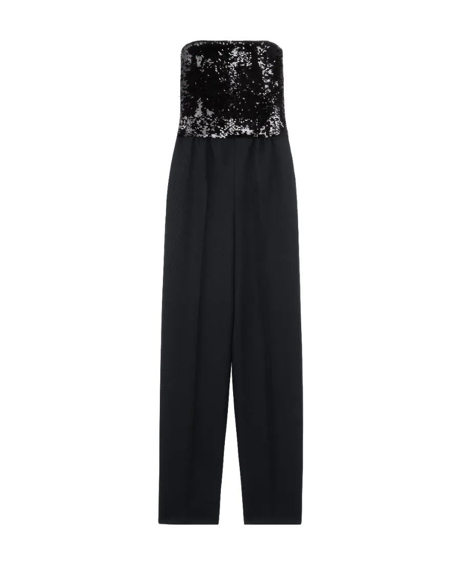 Jumpsuit With Embroidered Bustier In Grain De Poudre