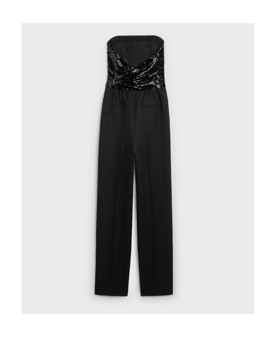Jumpsuit With Embroidered Bustier In Grain De Poudre