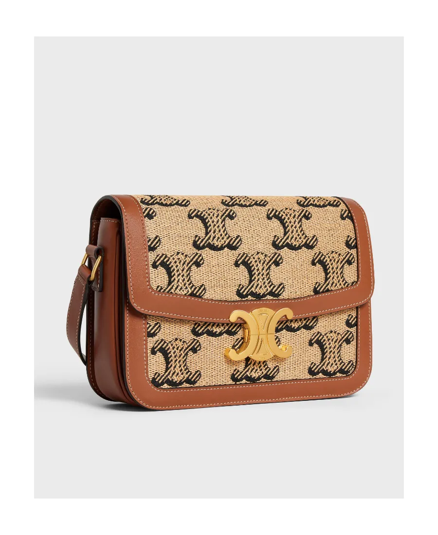 Classique Triomphe Bag In Raffia Jacquard Triomphe And Calfskin